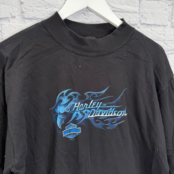 Harley Davidson Long Sleeve Shirt Black Size 2X Greenville, SC Blue Flame Logo - Picture 2 of 7